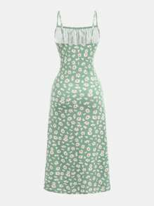 SHEIN Girlism 女童碎花针织休闲吊带背心开衩连衣裙 - 青碧色 - 查看 2