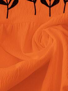 Linhara Blusa casual holgada con estampado de flores bordado en la parte delantera para mujer de talla grande, ideal para vacaciones - Naranja - Ver 4