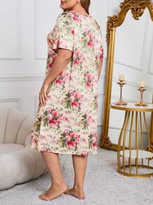 SHEIN 加大码优雅花卉印花夏季睡裙娃娃裙完美夏日，Moo Moo 睡裙 - 彩色 - 查看 2