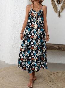 EMERY ROSE Women's Long Strap Dress, Fashionable For Summer - Black - View 4