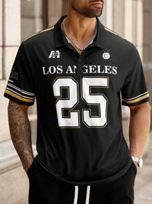 Manfinity Homme 大码男式字母数字图案短袖 Polo 衫