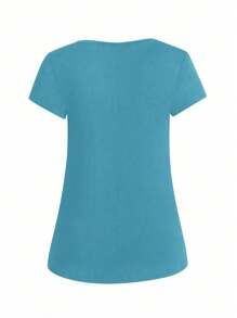 SHEIN LUNE CURVE 大码女式宽松V领T恤新年服装 - 藍色 - 查看 8