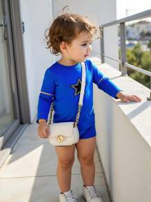 Set di maglietta a maniche corte e maniche a parte per bambine con decorazione a stelle, adatto per primavera/estate, di moda, comodo e versatile