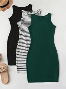 SHEIN LUNE 3 件套大码休闲简约连衣裙套装，适合户外和家居穿着，节日复古风夏季外出春季女装，夏季波西米亚风复古风女装，圣帕特里克节服装，复活节夏季服装，女装春季服装，海滩圣帕特里克节服装，复活节休闲套装，女装夏季度假服装，复活节狂欢服装，节日波西米亚风女装，乡村服装，女装乡村音乐会服装 - 墨綠色 - 查看 1