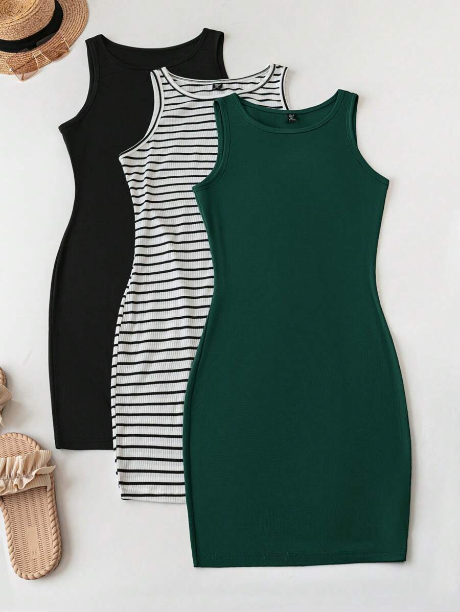 SHEIN LUNE 3 件套大码休闲简约连衣裙套装，适合户外和家居穿着，节日复古风夏季外出春季女装，夏季波西米亚风复古风女装，圣帕特里克节服装，复活节夏季服装，女装春季服装，海滩圣帕特里克节服装，复活节休闲套装，女装夏季度假服装，复活节狂欢服装，节日波西米亚风女装，乡村服装，女装乡村音乐会服装 - 墨綠色 - 查看 1