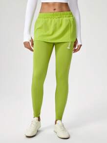 Hanevo Women's Mock Layered Ruched Tight Waist Yoga Pants Sportwear Legging For Daily Wear - Green - View 6