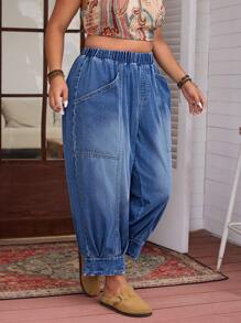 EMERY ROSE Plus Size Women Casual Elastic Waist Jeans, All Season