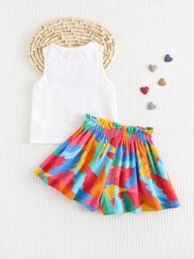 Cozy Pixies Bộ 2 món áo ba lỗ cổ tròn không tay dệt kim mềm mại họa tiết con vẹt cho bé gái và quần short cạp chun - Nhiều màu - Xem 2