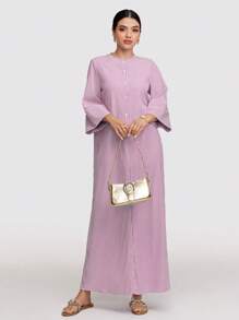 Veilorie Damen langärmeliges, gestreiftes, knopfvorderseite Lässig Kleid, Frühling Herbst, bescheidenes Maxikleid perfekt für Strand/Lässig/Urlaub/Zuhause/Schule und alltägliches Lässig Tragen