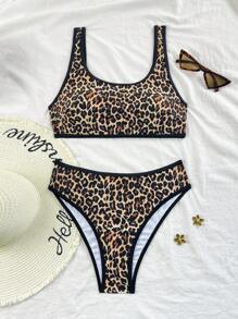 SHEIN Swim Springbreak 女款 2 件式純色休閒運動泳裝套裝，夏季穿搭 - 彩色 - 查看 1