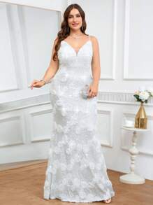 Coutiva 大码女式串珠亮片装饰正式晚礼服（大量串珠），派对礼服，适合婚礼宾客 - 白色 - 查看 7