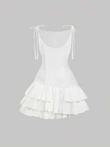 SHEIN MOD Women's Vintage Sweet Pleated Hem, Bowknot Waist Midi Dress, White Mini Dress Back To School Clothes Birthday Outfit Homecoming Dresses Prom Dress Bachelorette Outfits - White - View 2