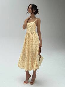 Aloruh Women's Ditsy Floral Sling A-Line Waist Dress For Spring & Summer - Multicolor - View 4