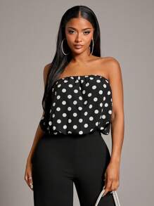 SHEIN SXY Top a fascia con stampa a pois alla moda per donna, abbigliamento da vacanza estiva