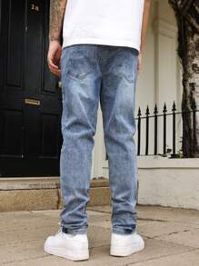 Manfinity LEGND Men's Casual Versatile Distressed Jeans With Pockets - Medium Wash - View 2