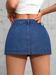 SHEIN Tall Women's Casual Washed Mini Denim Skirt, Summer - Medium Wash - View 2