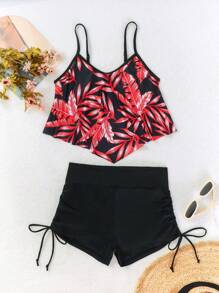 Swim Lushoire Printed Crop Top Bikini With Ruffle Trim - Red - View 7