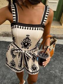 Selianne 女士时尚度假风印花连体裤，夏季 - 彩色 - 查看 1