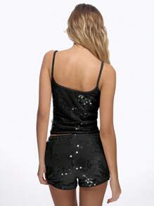 MISSGUIDED Sequined Hot Pants Booty Shorts Festival Dance Club Party Sparkly Mini Micro Shorts Holiday Celebration Shimmer Summer - Black - View 2