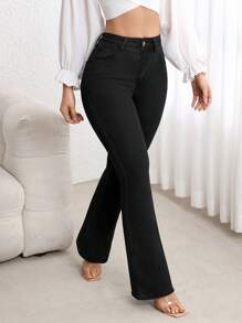 SHEIN PETITE Casual Versatile Simple Fitted Flare Leg Jeans