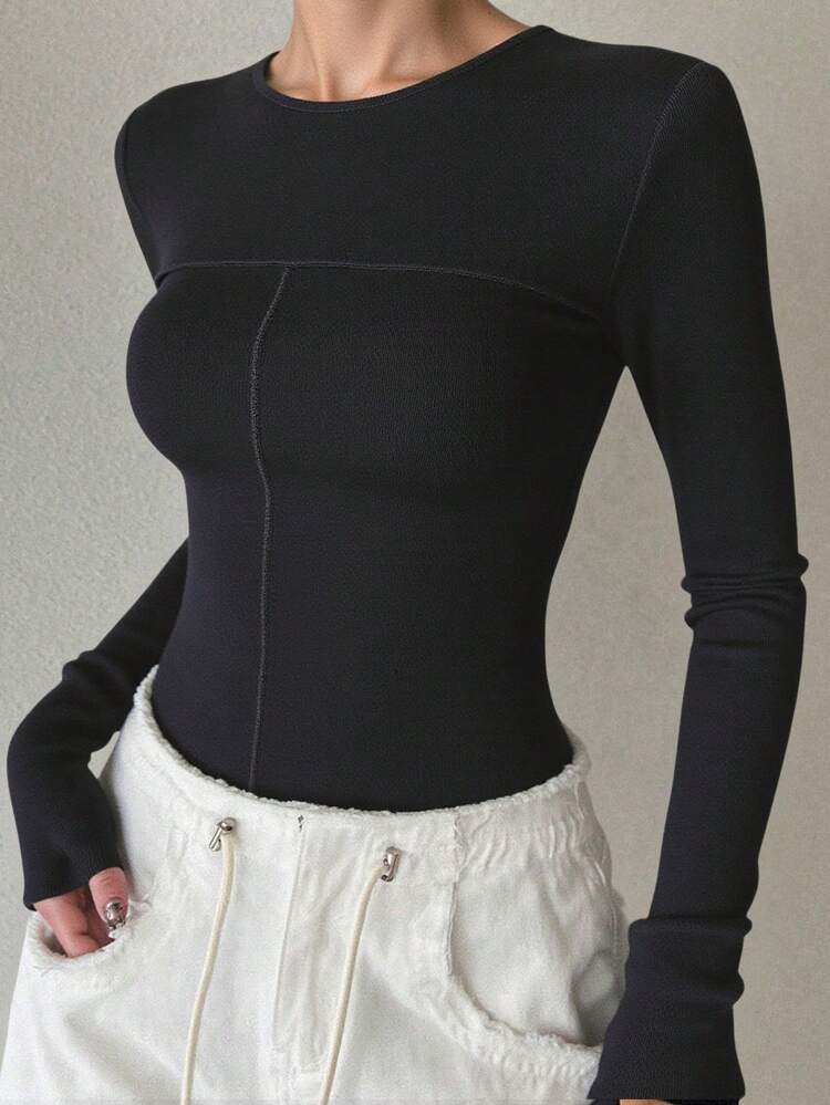 Women's Flounced Trim Fitted Casual Long Sleeve T-Shirt, Spring And Summer