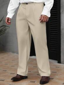 Manfinity Homme Men Casual Loose Straight Leg Pants , Men Suit Pants, Fall - Khaki - View 4