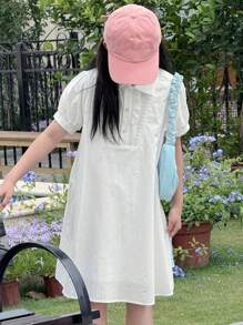 DAZY فستان قصير أكمام قصيرة مخصوص للفتيات المراهقات، منسوج، مناسب للصيف و العودة للمدرسة