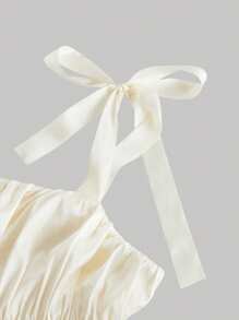 SHEIN MOD Plus Size Apricot Color Cute Bowknot Waist Floral Midi Dress,Birthday Dresses For Women.  Women Short Dresses Summer.Graduation Dress - Apricot - View 3