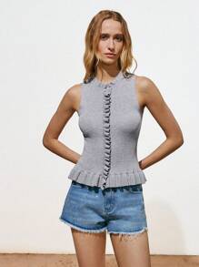 Lumivelle Women's Retro Versatile Layered Knitted Top - Grey - View 4