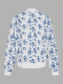 EMERY ROSE Chaqueta con cremallera con estampado floral pequeño casual, para primavera/otoño
