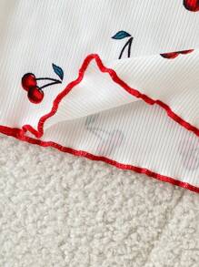 4pcs Baby Girls Spring/Summer Casual Everyday Outfits - Ditsy Floral & Cherry Print Knitted Short Sleeve T-Shirt & Shorts Set, 0-3 Years - Multicolor - View 7