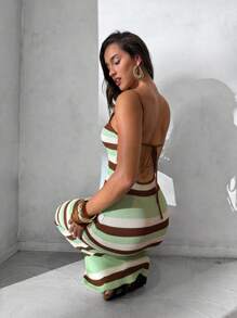 Aloruh Women's Spring/Summer New Knitted Crochet Crossed Backless Striped Bohemian Dress, Elegant Vacation Dress Summer Outfits For Women Ave Outfits Festival Rave Coachella Festival  Rave Outfits Festival Outfits For Women Country Concert Outfit Festival Outfits Sundress Western Clothes For Women Summer Dresses For Women Dresses For Women Summer Outfits For Women Vacation Boho