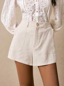 Poéselle Shorts in lino, shorts da donna, comodi e traspiranti, pantaloncini casual e versatili a tinta unita da donna per le vacanze, il tessuto è comodo e traspirante, rendendolo un must have per l'estate