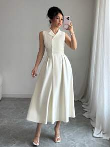 Selianne 新款高端春夏女士白色修身礼服，腰部有界 - 白色 - 查看 4