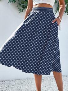 SHEIN LUNE Women's Casual Polka Dot Print Slant Pocket A-Line Skirt, Summer - Multicolor - View 5