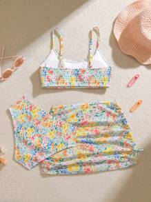 3pcs/Set Floral Print Bikini Set, Holiday Style Random Print - Multicolor - View 2