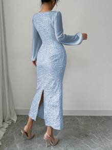 Modelyn Women's Apricot Linked Mixed Material Intarsia Waisted Bodycon Dress Fall Cloth For Women