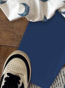 SHEIN 2pcs/Set Star & Moon Pattern, Teen Girls Casual Loose Short Sleeve T-Shirt And Legging Set, Summer - Multicolor - View 6