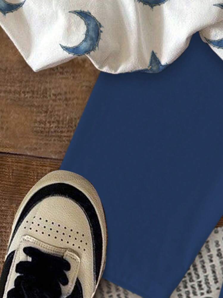 SHEIN 2pcs/Set Star & Moon Pattern, Teen Girls Casual Loose Short Sleeve T-Shirt And Legging Set, Summer - Multicolor - View 6