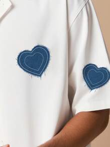 Chillumni 男士休闲夏季心形印花衬衫 - 白色 - 查看 4