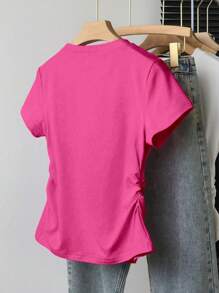 Teen Girl Casual & Versatile Minimalist Front Bow Print Short Sleeve T-Shirt