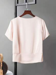 SHEIN Clasi Neue Sommer Damen Seidenbluse mit Schleife, Rundhalsausschnitt, Kurzarm, solide, elegant, locker sitzend, vielseitig einsetzbar