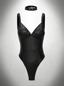 SHEIN 2pcs/Set Sexy Jumpsuit, Dark Classic Design, Versatile, Suitable For Music Festival - Black - View 4