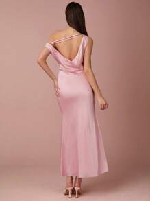 Enchnt Frühlings-/Sommerdamen romantisches, rosa, asymmetrisch ausgeschnittenes, gerüschtes, körperbetontes, elegantes Maxikleid, süß und elegant für Urlaub, Dates, Feiertage, Partys, Abschluss und Hochzeitsgäste, Abiball, Konzert- und Festivalgarderobe, Osterkleider, Sommerkleider für Damen - Pink - Übersicht 4