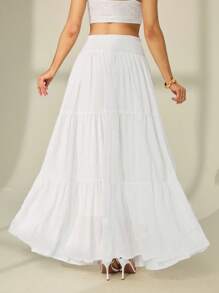 SHEIN Tall Women's Solid Color Shirred Waist Ruffled Hem Skirt