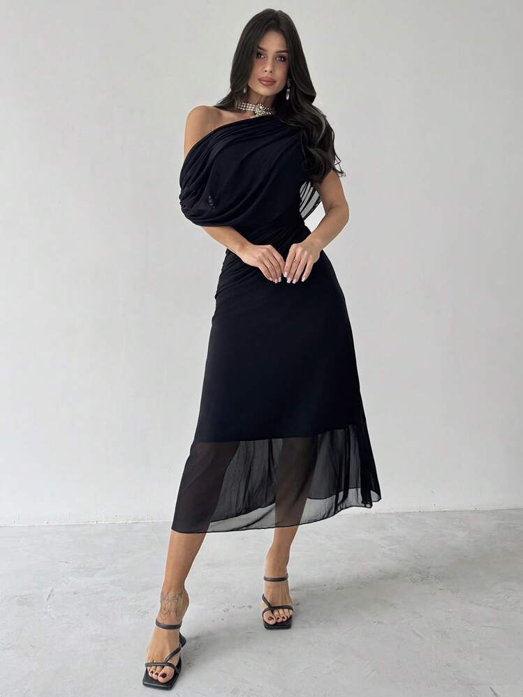 Firerie فستان محبوك ذو خصر منكمش وأكمام قصيرة أنيق...