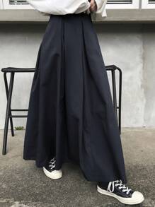 FRIFUL 女士高腰褶皱 A 字长裙 - 藏蓝色 - 查看 3