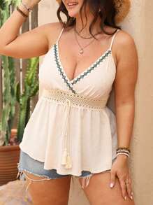 SHEIN Clasi Plus Size V-Neck Tie Dye Camisole Top - Apricot - View 1