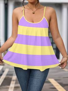 Calvaya Camiseta gráfica casual de verano/primavera con bloque de color y empalmado para mujer de talla grande y top de tirantes - Multicolor - Ver 1