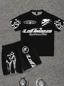 SHEIN Leap Crew 2pcs/Set Tween Boys Casual Simple Short Sleeve Crewneck Set, Suitable For Summer - Multicolor - View 2